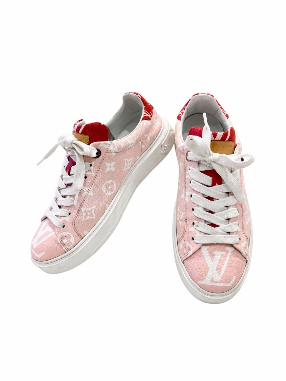 Louis Vuitton Time Out Sneakers Pink Giant Monogram Red Leather Women’s EU 39